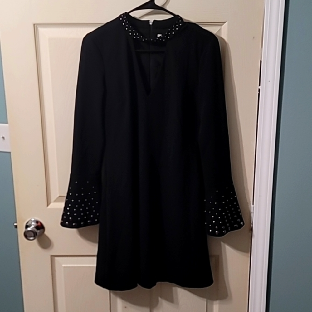 Rachel Roy Black Mid Length Dress with studded collar/wrists V-Cut Women's (4)